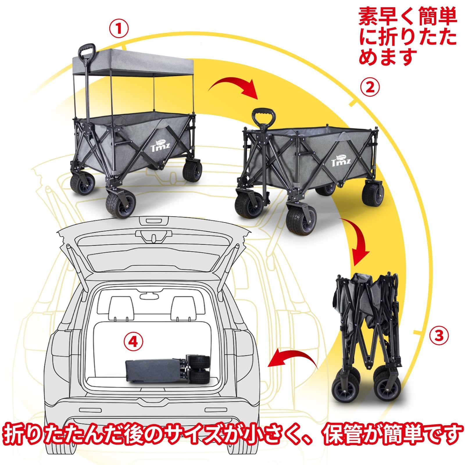 屋根付きアウトドアワゴン大容量アウトドア用キャリーカート ワイルド 