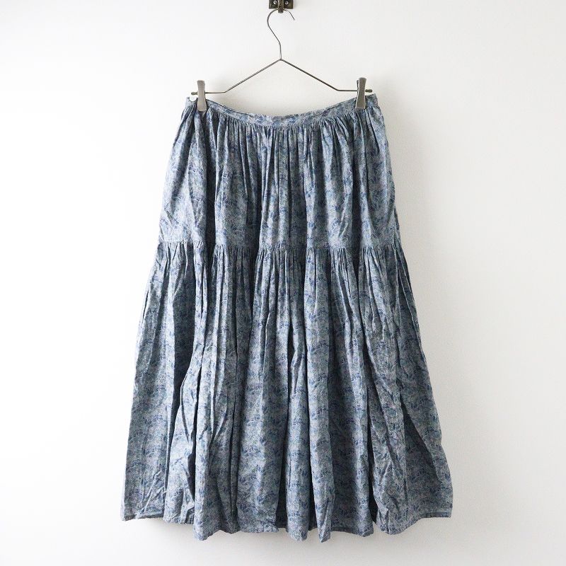 トゥジュー TOUJOURS 天然染めフラワープリントスカート 2｜インディゴ ブルー ティアード ギャザー フ 花柄 2400014562217