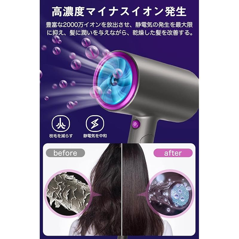2024年高速モーター】ドライヤー 大風量 速乾 高濃度マイナス