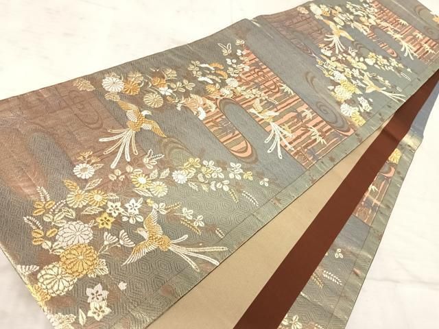 平和屋着物◎佐賀錦 六通柄袋帯 鳳凰花文 金糸 正絹 逸品