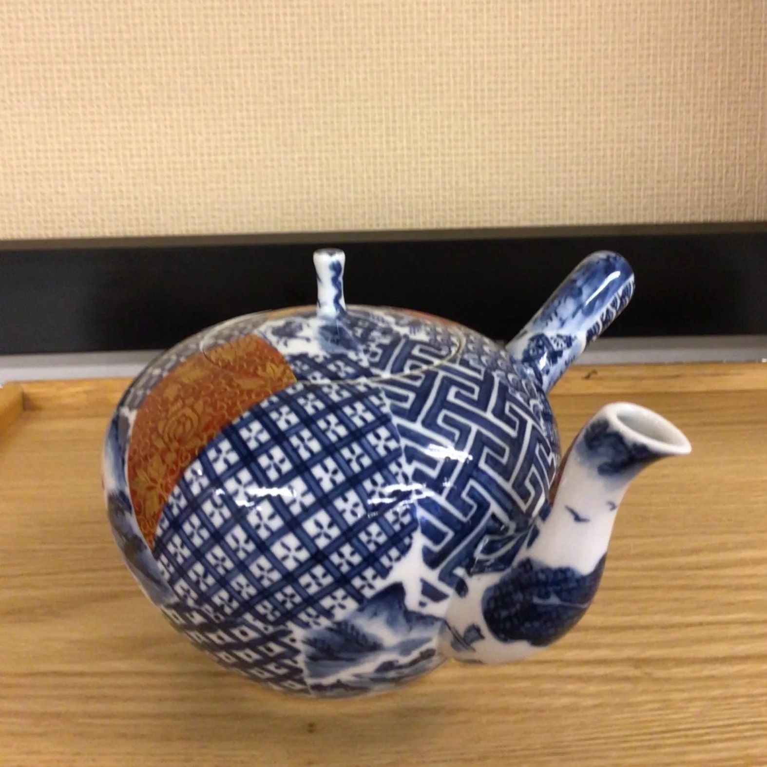 清水焼 染付祥瑞湯呑/蓋付き湯呑み四客【未使用品】 （中国美術
