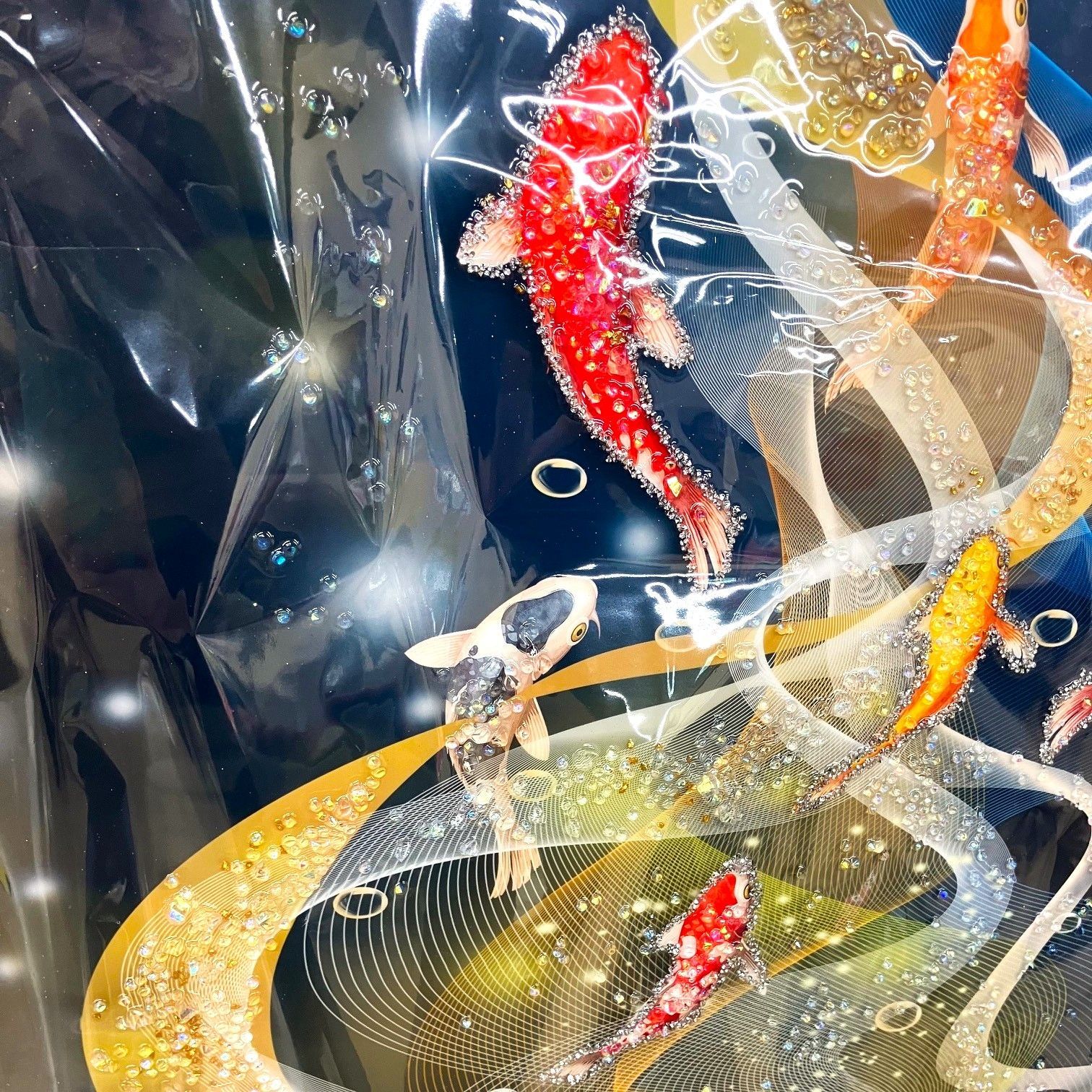 水晶絵　アートパネル　昇り鯉　鯉の滝登り　鯉　コイ　クリスタル　絵画　アート 水晶絵 アートパネル 昇り鯉 鯉の滝登り 鯉 コイ クリスタル