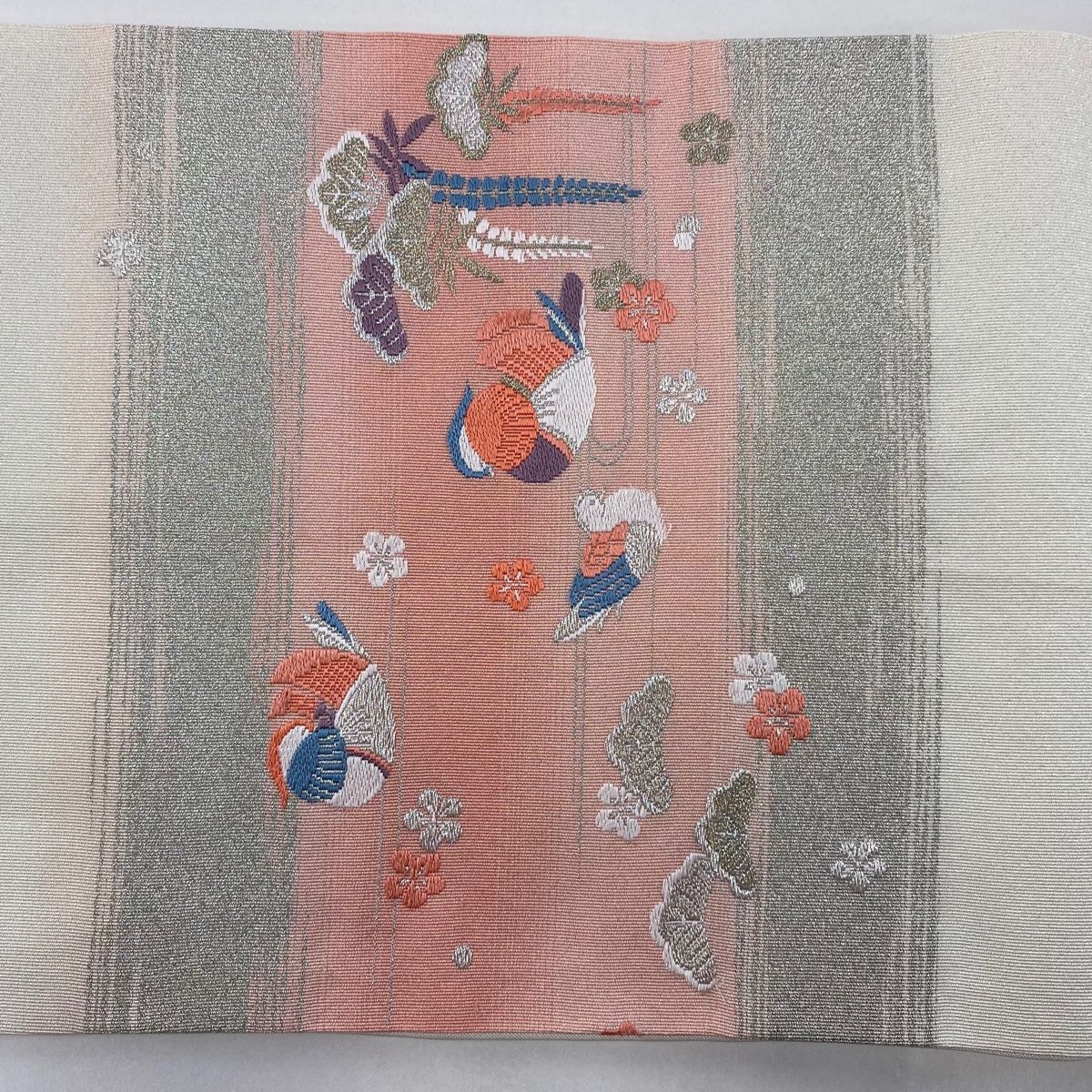 開き名古屋帯 美品 秀品 鴛鴦 松梅 刺繍 箔 薄ピンク 正絹 【中古】 - メルカリ