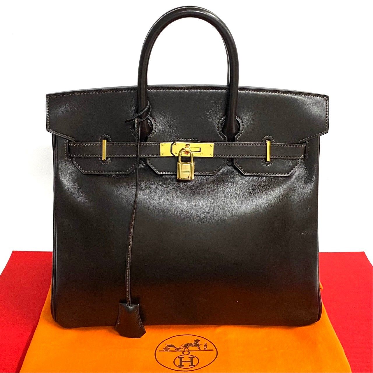 極美品》 歯がゆい HERMES（エルメス） レザー ハンドバッグ ダーク 