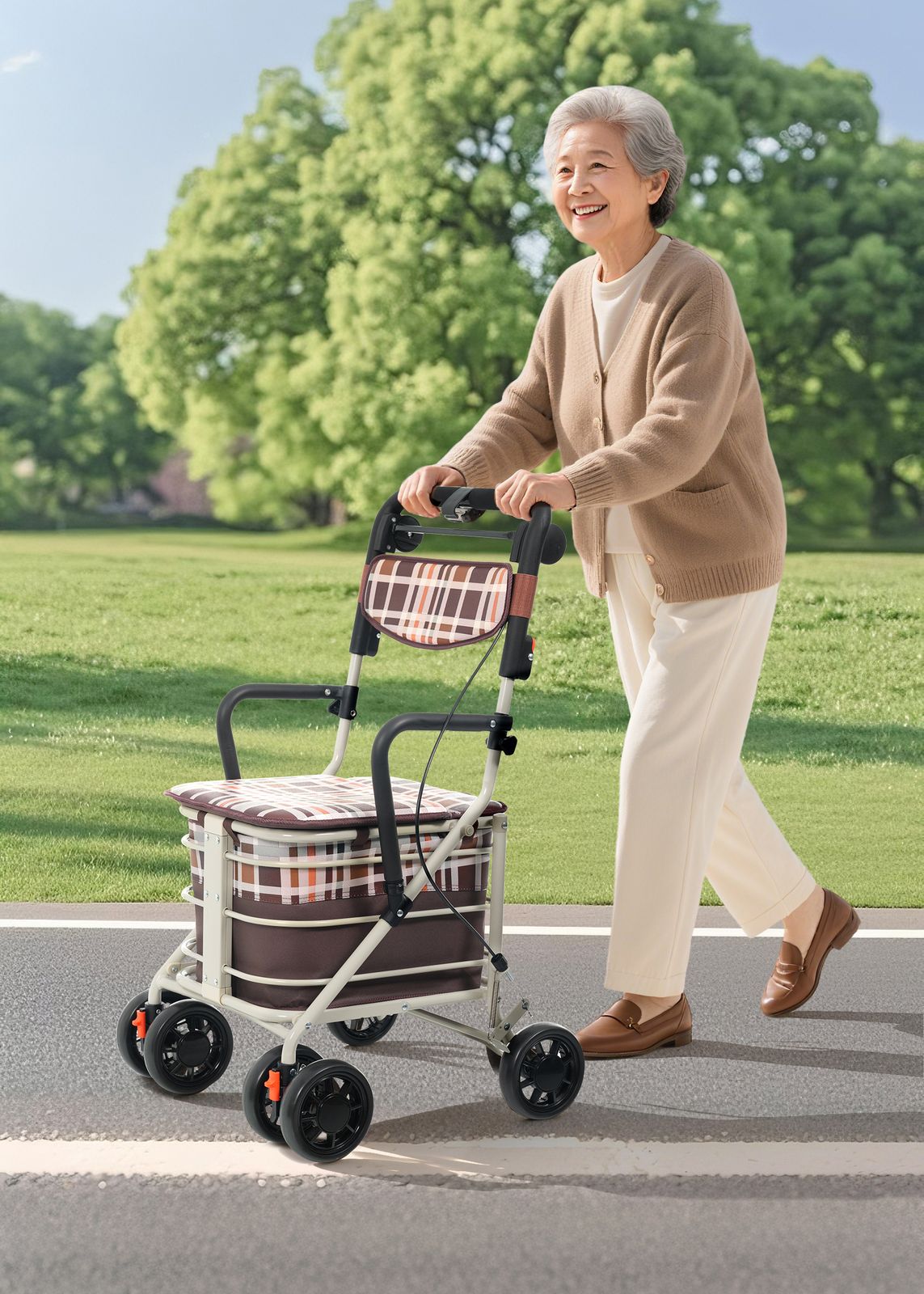 24 割 歩行器 歩行車 シルバーカー ひじ掛け付き キャスター 室外用 高さ調整 折りたたみ 座面付き 四輪 キャスター付き おしゃれ 座れる 散歩 シニア 歩行補助 買い物 ショッピングカー 大容量 老人車 手押し車 介護 高齢者