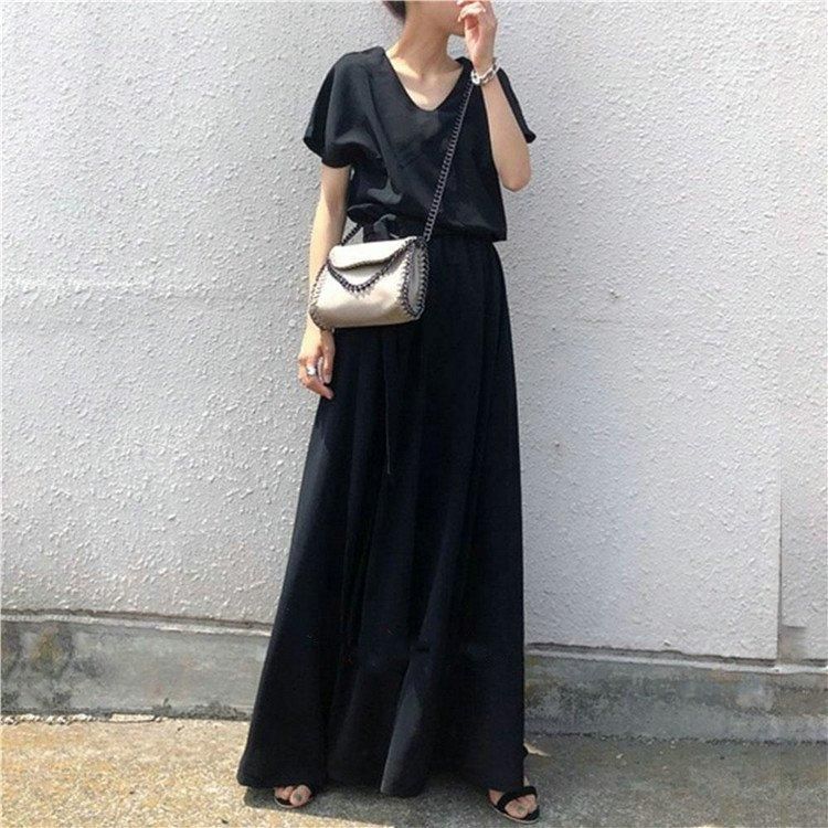 黒いロングワンピース 半袖 Vネック Amazon.co.jp: [Chubikime] ロングワンピース