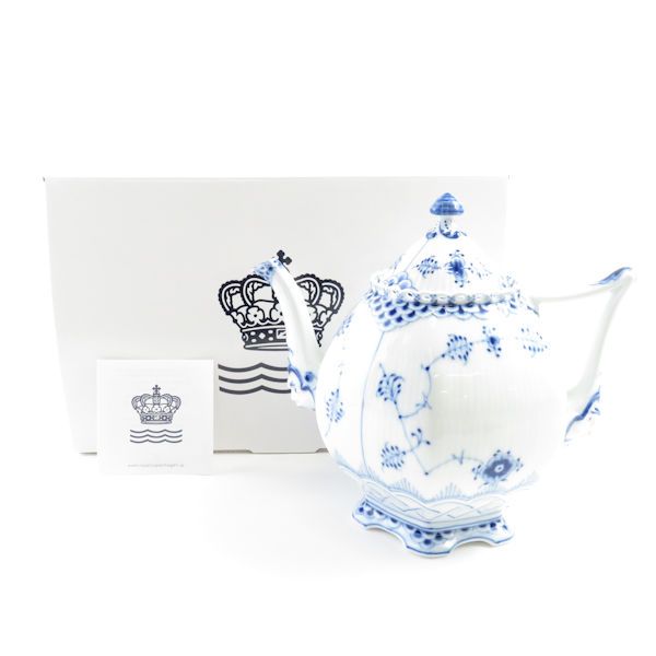 ROYAL COPENHAGEN ロイヤルコペンハーゲン ブルーフルーテッドフルレース 142/143 ティーポット 顔付き 茶器 SY2419W