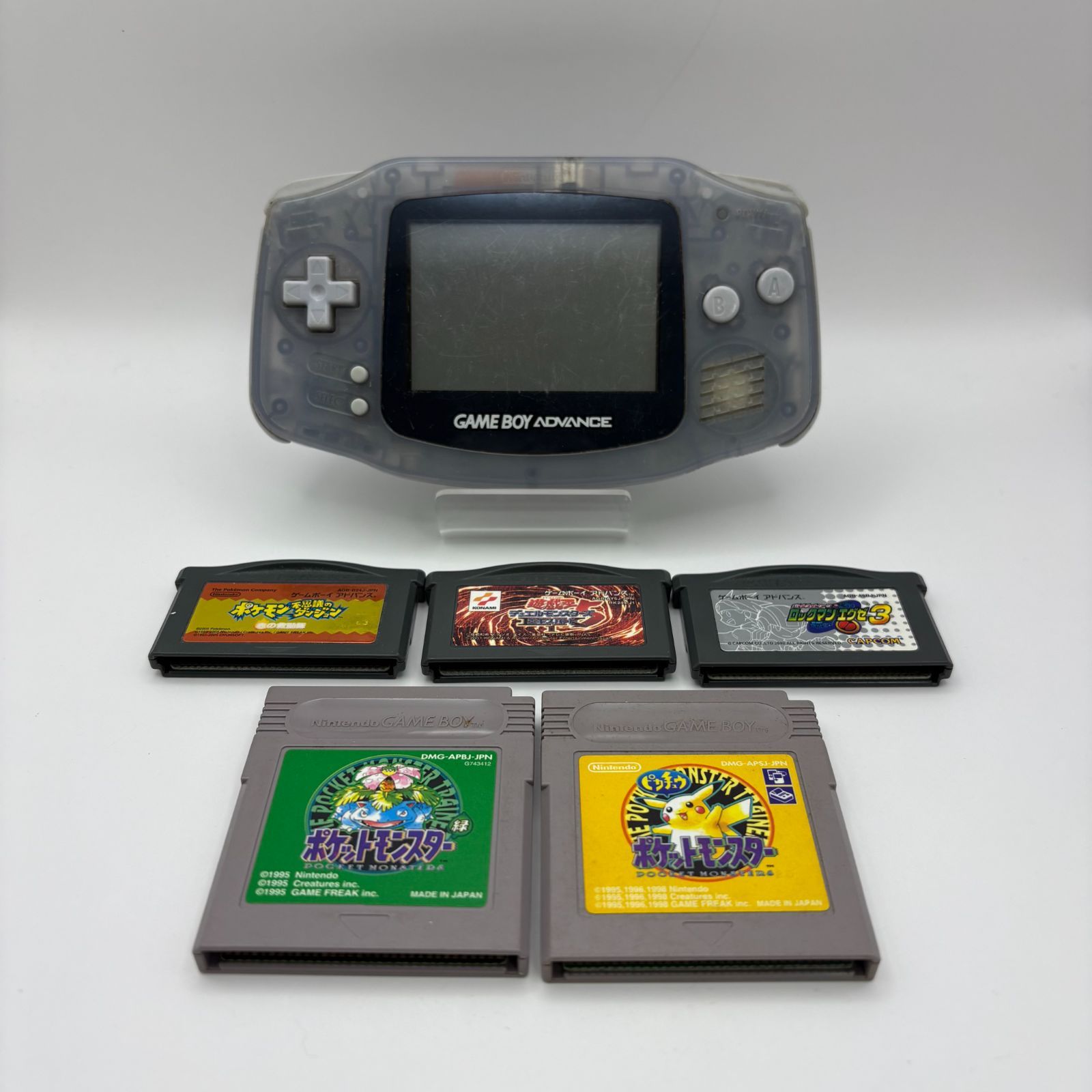 K1890 ゲームボーイアドバンス 本体 カセットお GBA クリア ポケモン ポケットモンスター緑 ポケットモンスターピカチュウ ロックマンエグゼ 不思議のダンジョン 遊戯王 デュエルマスターズ