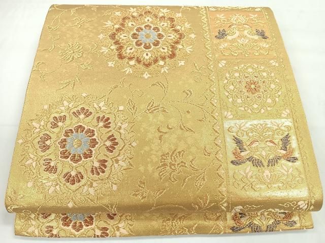 専用◼︎C1128高級袋帯 正絹 絵皿文 亀甲花菱文 テーブルランナー〜280cm 中古】 袋帯 リサイクル レディース 正絹 金 横段 正倉院遺宝文