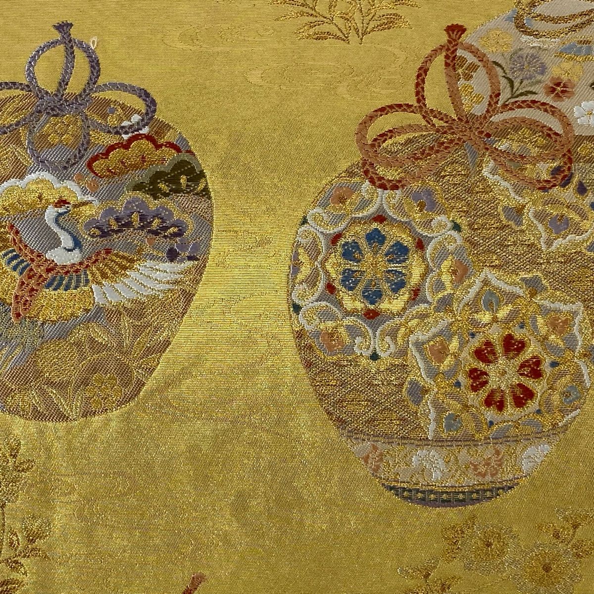 袋帯 美品 名品 長嶋成織物 落款 瀞金錦 関西仕立て お仕覆 草花