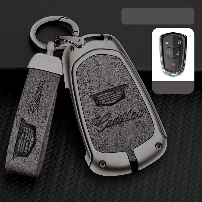 キャデラック Cadillac キーケース キーホルダー付き 高級 スマートキーカバーTPU 車 傷のつきにくい 防水 防塵 A番 深錆色/グレー