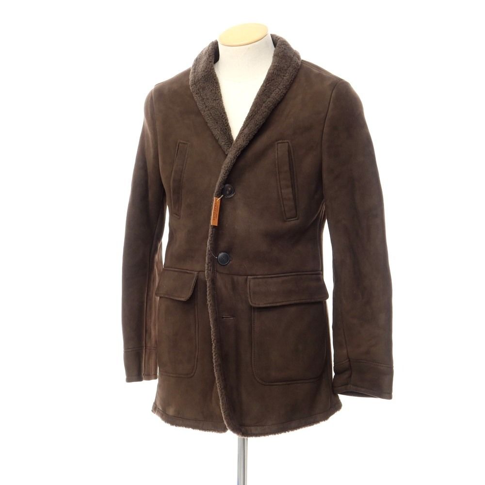 vazzoler/ヴァッツォレール/ムートンコート/48/羊革/カーキ/コート/ボア/ダブル/ラムレザー VAZZOLER フルムートンハーフコートダークブラウンLサイズ