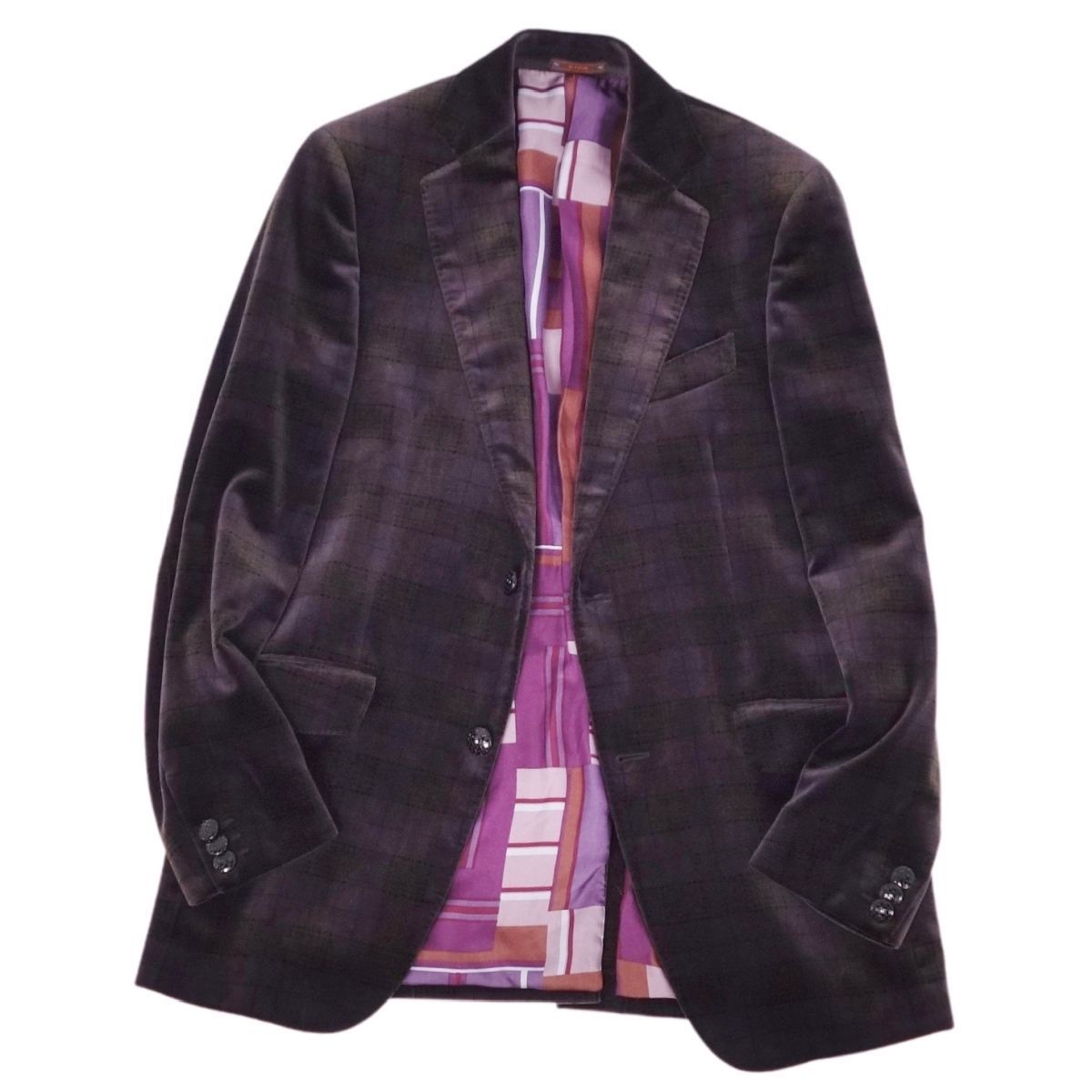 ETRO ベロア　テーラードジャケット　総柄　ペイズリー ETRO ペイズリー ベルベット テーラードジャケット グリーン (ETRO