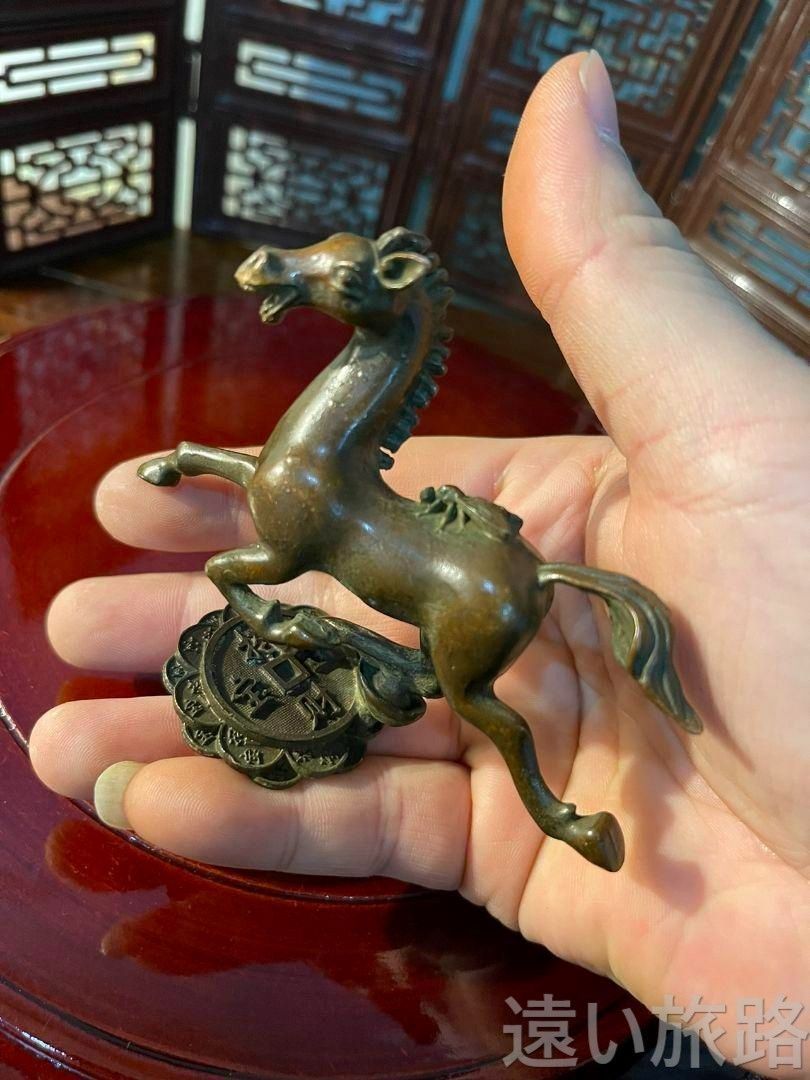 銅 細工 干支馬 招財進宝 茶寵 博古架置物物 工芸品 美術品 置物