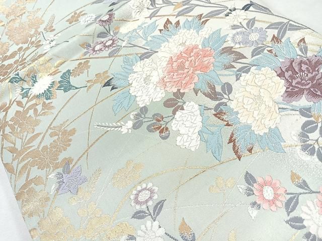 平和屋着物○六通柄袋帯 唐織 加賀染牡丹 金糸 正絹 逸品 CAAU7574nb  