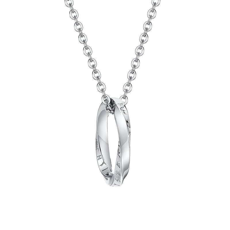 【新品】 [Rockyu] ネックレス メンズ シルバー ブランド ステンレス リングネックレス チェーン 60 金属アレルギー対応 ヴァイキング文字ペンダントネックレス メビウス アクセサリ かっこいい 記念日 誕生日 プレゼント (Silver) 0