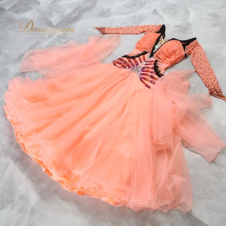 【美品 社交ダンス衣装】オレンジ ワンピース ドレス ラメ レース フリル 花 楽天市場】社交ダンス衣装 社交ダンス ドレス 社交 ダンス練習着
