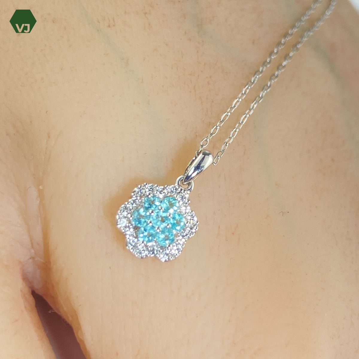 31-33】パライバトルマリン ダイヤ ネックレス 0.15ctD0.09ct【中古 