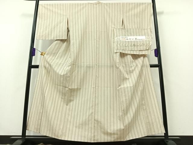 平和屋着物 お召 白根沢 単衣 縞 証紙付き 正絹 AABB3563jh