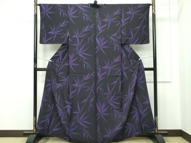 平和屋本店■極上　染織作家　染織デザイナー　大島明　小紋　単衣　笹竹文　反端付き　逸品　未使用　CZAA2595s5 平和屋本店▽極上 染織作家 染織デザイナー 大島明 小紋 単衣 笹竹文