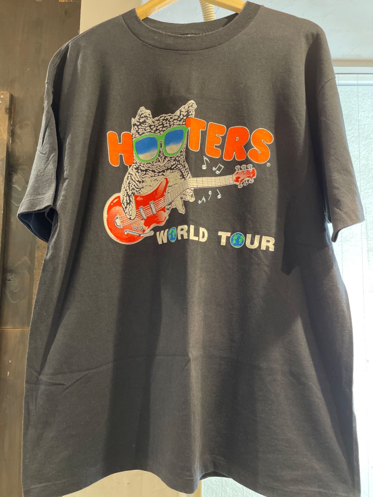 90s USA製 HOOTERS 両面 ツアープリント Tシャツ XL 黒 企業