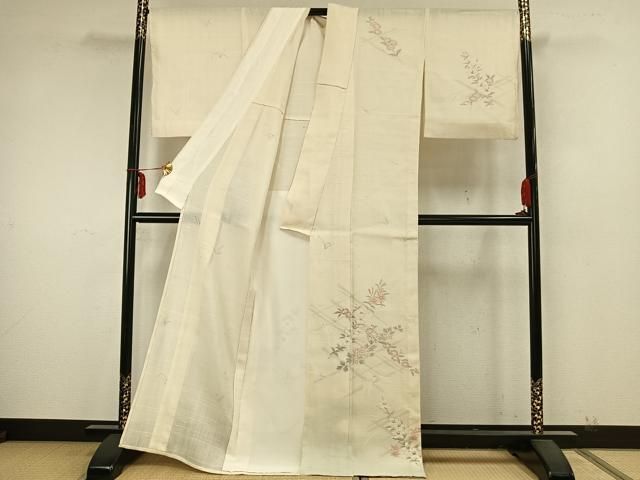 平和屋着物▽訪問着 単衣 紬地 手描き 草花文 正絹 逸品 CAAX2496xi