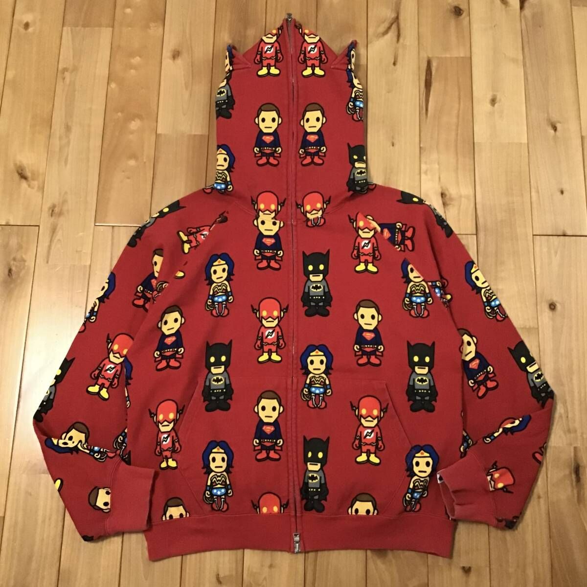 DC Comics × BAPE フルジップ パーカー Sサイズ Red a bathing ape