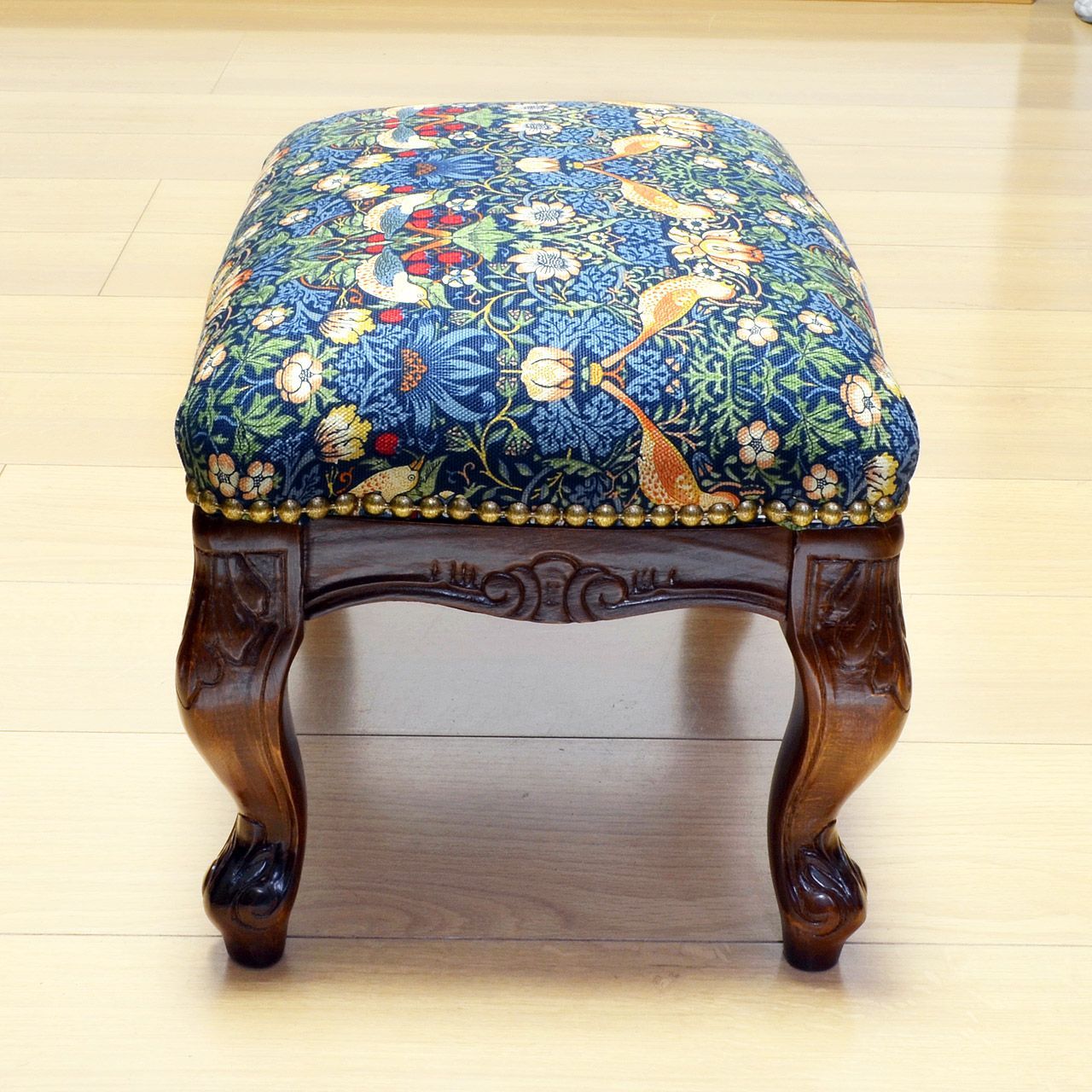 フットスツール いちご泥棒柄ブルー Fabric By BEST OF MORRIS