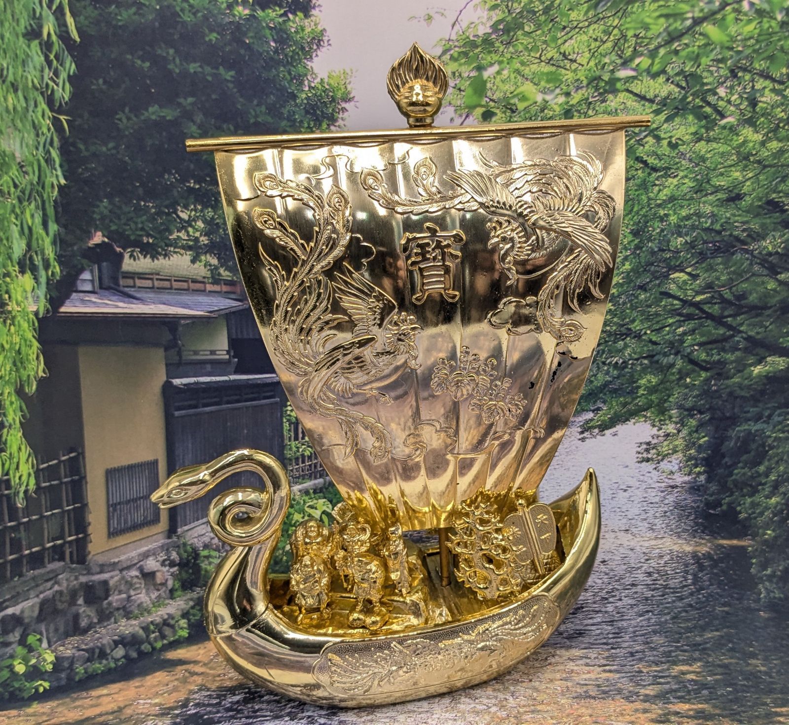 縁起物 七福神 宝船 黄金色 蛇 アンティーク オブジェ 置物