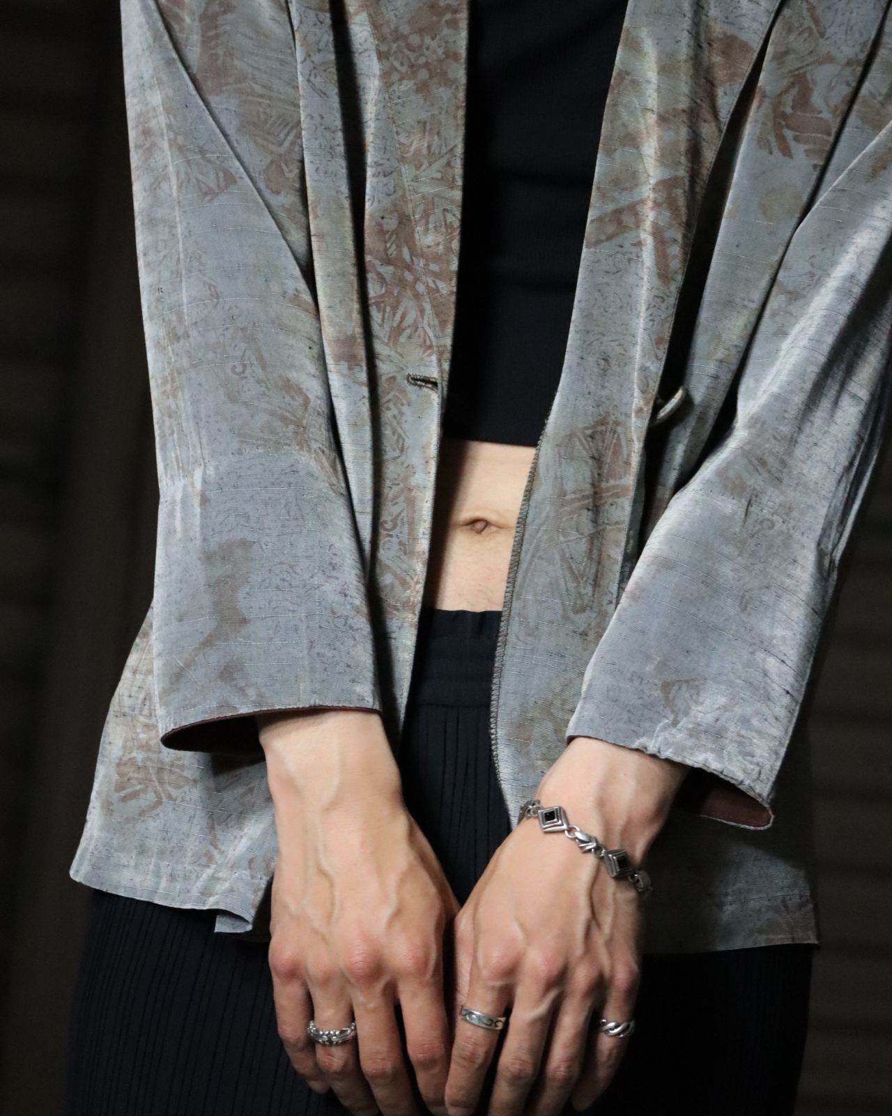 90s USA製 ユニークアート サテン イージー テーラードジャケット シャツ 1990s USA made unique art satin padless tailored jacket 90年代 USA