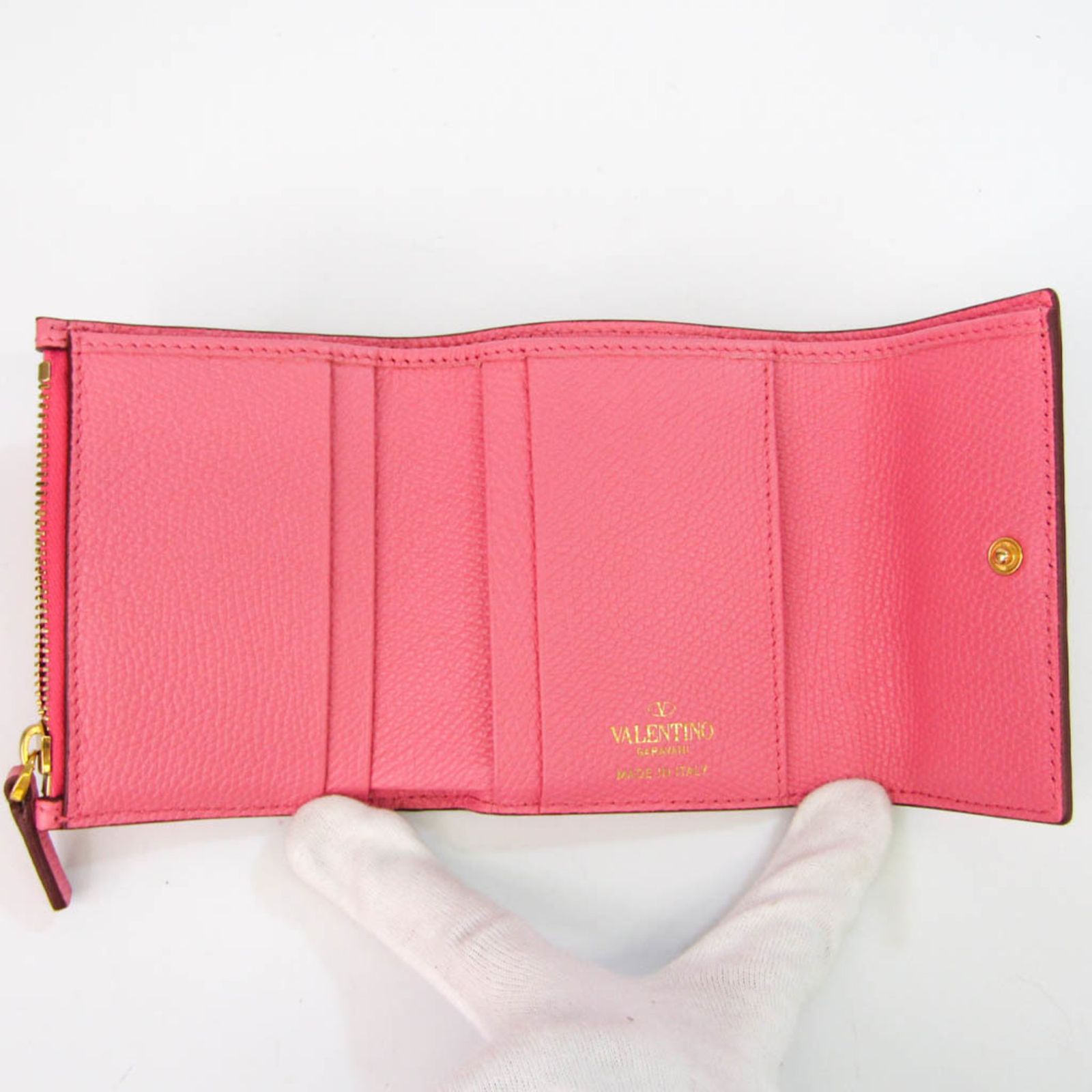 【美品】 VALENTINO GARAVANI Vスリング 三つ折り財布 ピンク ヴァレンティノ・ガラヴァーニ(Valentino Garavani) Vスリング
