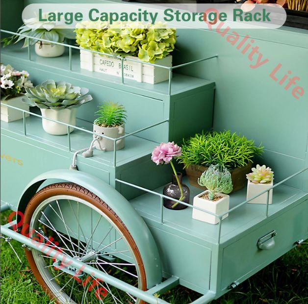 屋外用フラワーディスプレイカート 傘付きフラワーベンダーキオスク モバイル三輪車ベンダーワゴン 3層大容量ディスプレイスタンド スナック ドリンク アイスクリーム ショップ用