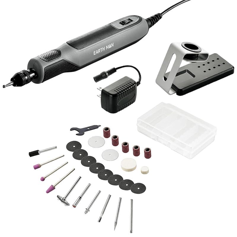 高儀(Takagi) EARTH MAN ホビールーター スタンド付 HRT-1802A ミニルーター リューター ペン型 工具 ビット バフ 砥石 セット 彫刻 金属 研磨 切断 模型 工作 コンセントタイプ 無段階スピードコント