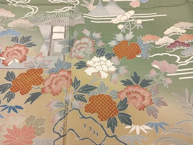 平和屋着物○訪問着 友禅 草花文 暈し染め 金彩 正絹 逸品 AABC8023ph