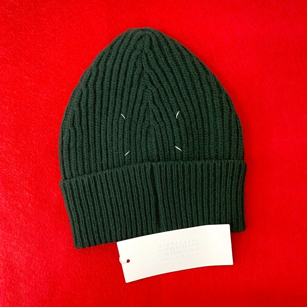 MAISON MARGIELA メゾンマルジェラ 4ステッチ ウール ニットキャップ ニット帽 ビーニー Sサイズ ダークグリーン 緑 09597