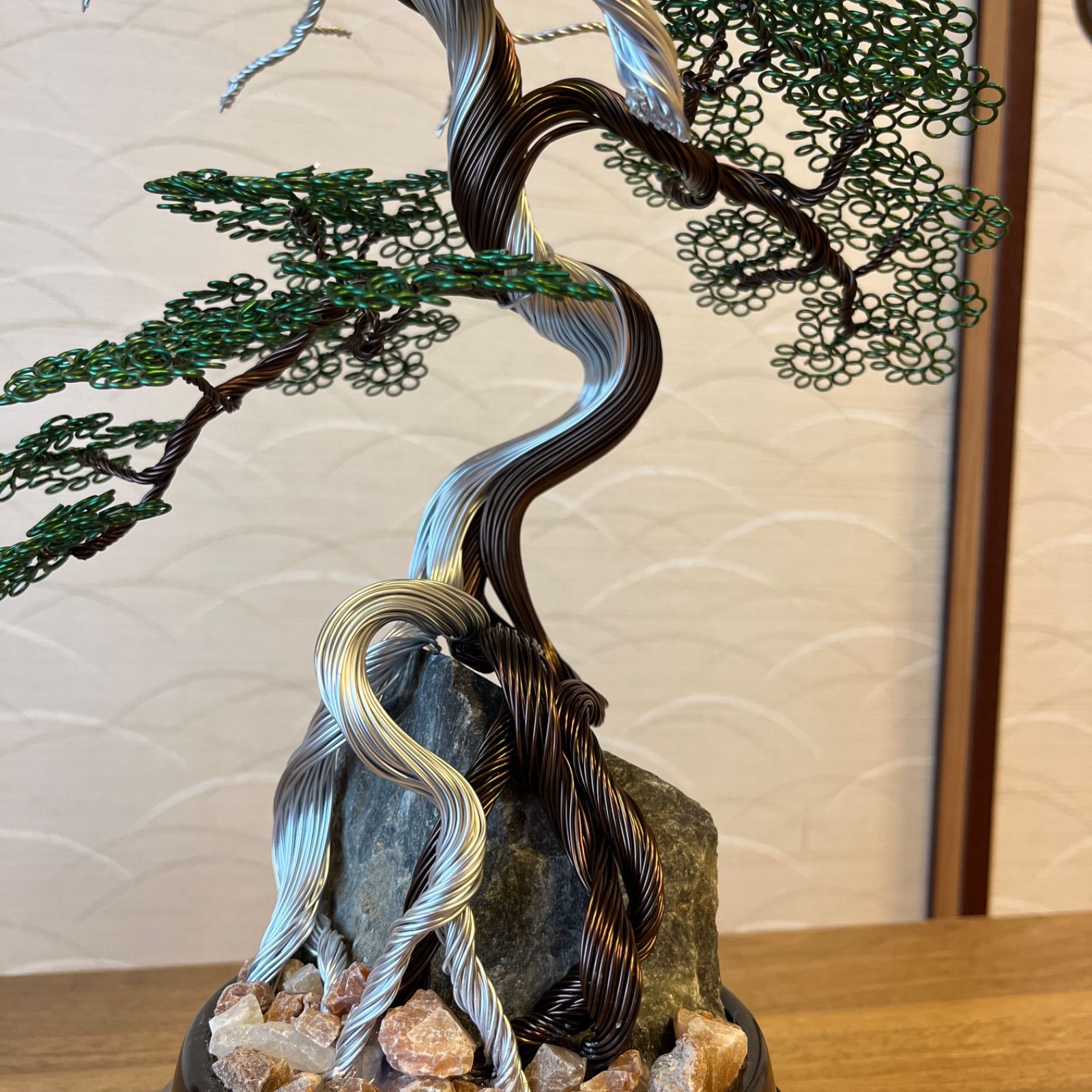 ワイヤーアート 盆栽 真柏風 シンパク 鉢付き Bonsai 木の彫刻 贈り物