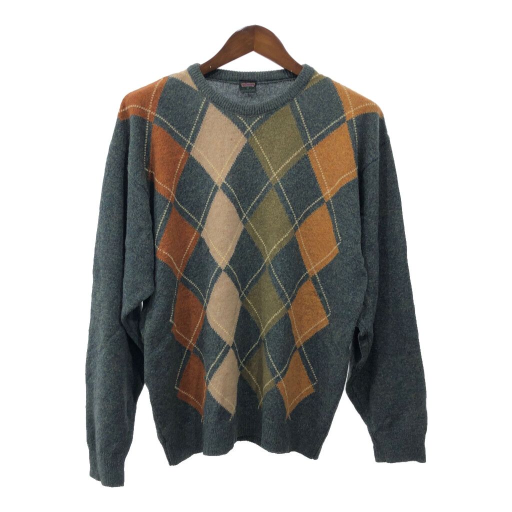 スコットランド製 westbury アーガイルチェック ウール セーター グリーン (メンズ M) 中古 古着 R0091