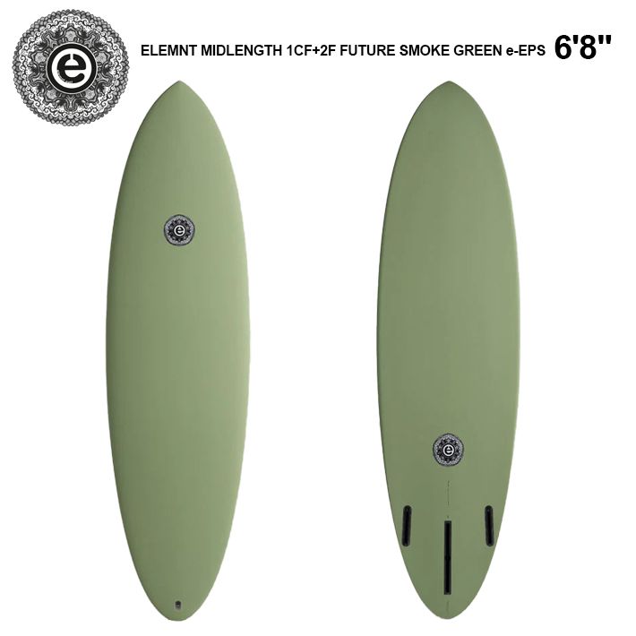 サーフボード ミッドレングス ELEMNT SURFBOARDS エレメントサーフボード ELEMNT MIDLENGTH 1CF 2FIN FUTURE SMOKE GREEN e-EPS- 6’8” 営業所止め配送 地域により別途送料