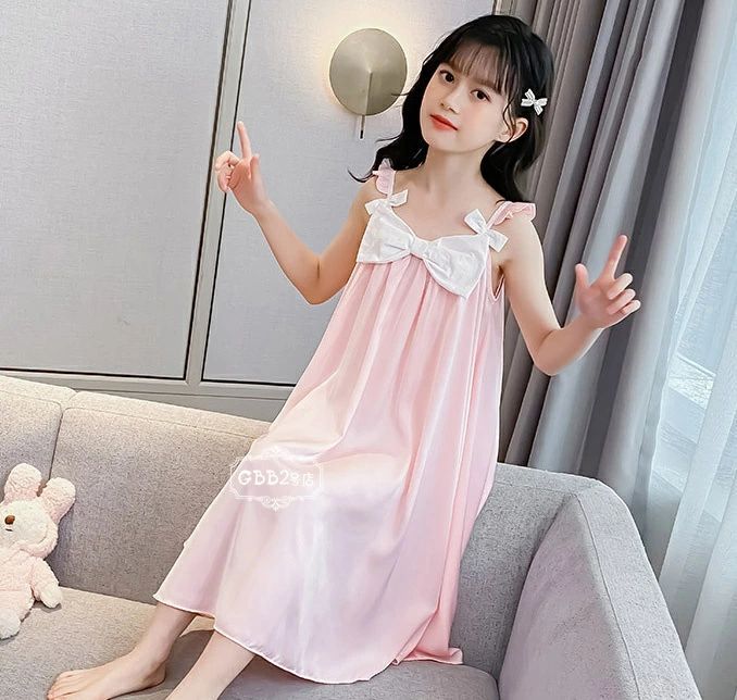 ネグリジェ キッズ パジャマ 子供パジャマ ノースリーブ シルク 女の子 夏 ロング丈 ルームウェア ワンピース パジャマ 部屋着 かわいい