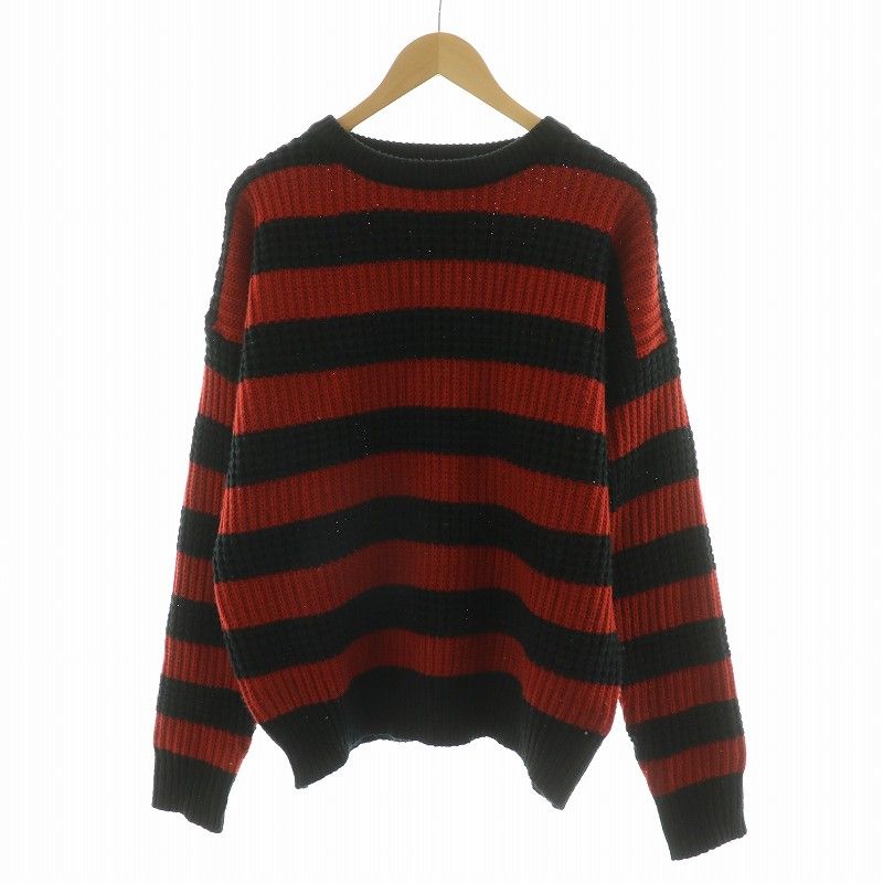 ユニフ UNIF ニット セーター ボーダー 長袖 プルオーバー S レッド 