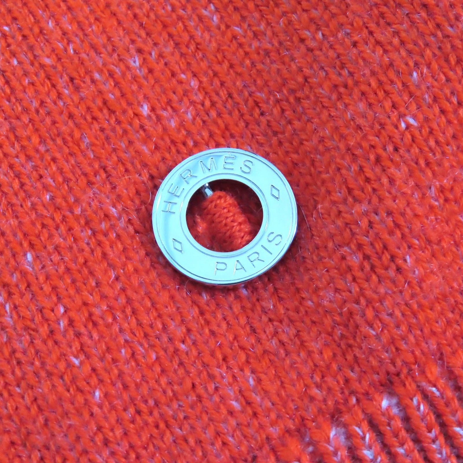 未使用品△HERMES エルメス 2023年製 3H2600D1 カシミヤ100％ サークルロゴパーツ 半袖ニット トップス オレンジ 36 英国製 レディース 未使用品△HERMES エルメス 2023年製 3H2600D1 カシミヤ100％ サークル