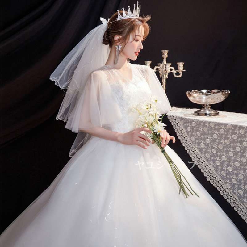 ウェディングドレス Aライン 花嫁ドレス キラキラ 二次会 花嫁