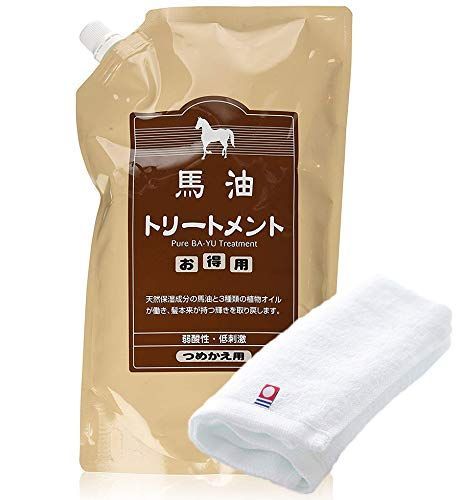【人気商品】今治タオル付き】馬油トリートメント 詰替え用１０００ｍｌ/ 旅美人 アズマ商事【お値段そのまま バーユ