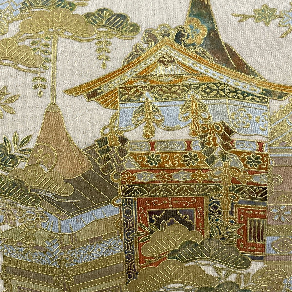 袋帯 秀品 幾何学模様 金彩 箔 薄紫 お太鼓柄 正絹 【中古】