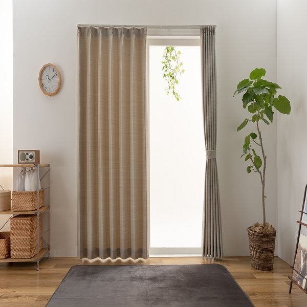 カーテン ドレープカーテン 遮光 3級遮光 洗える シンプル ナチュラル タッセル付き ウォッシャブル 幅150cm 長さ195 cm 1枚 ベージュ