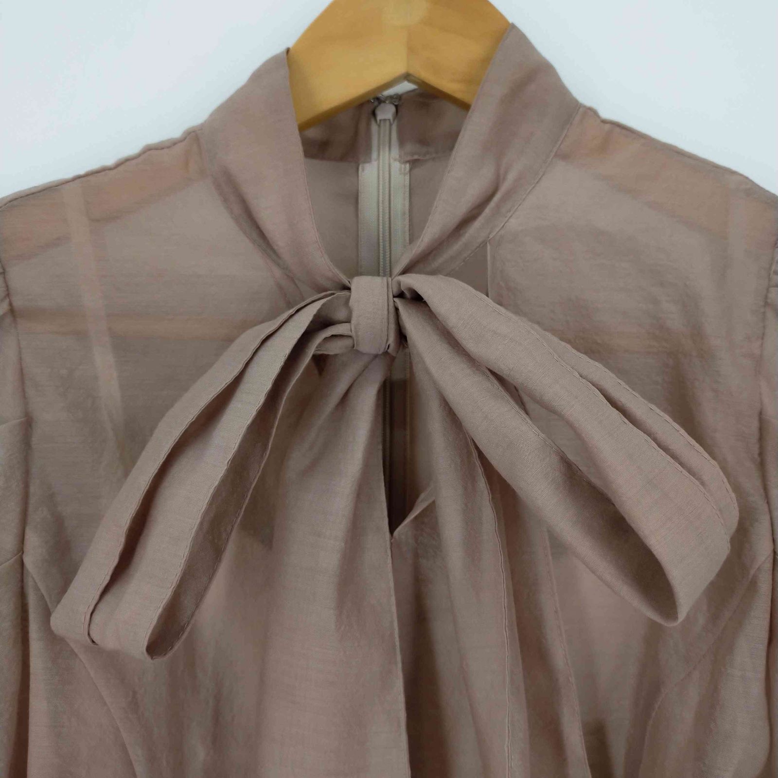 リリーブラウン Lily Brown タックスリーブシアーボウタイブラウス 