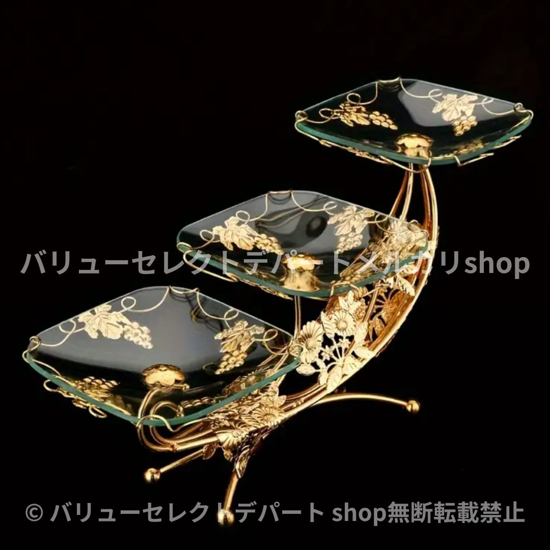 置物 オブジェ 収納 3段 ガラス インテリア おしゃれ 北欧 玄関 ガーデン オーナメント 小物 雑貨 プレート キッチンスナック 収納ホルダー ホーム フェスティバル 装飾 ゴールドトレイ