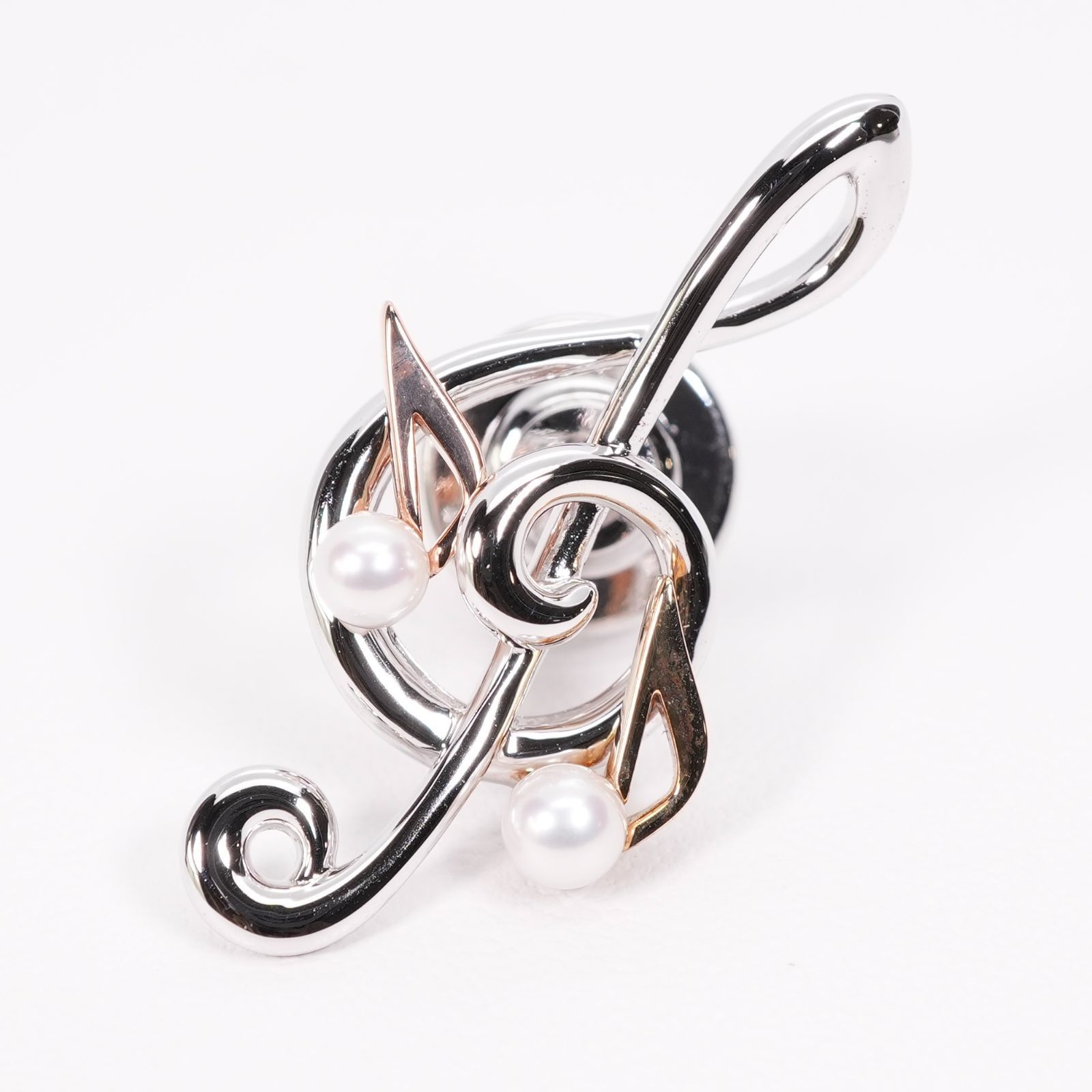驚きの安さ ト音記号 ミキモト 美品 ブローチ シルバー×K18/24-3864S 音符 アクセサリー