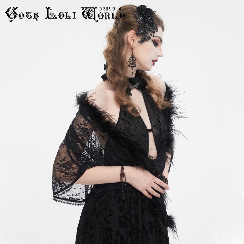 MARBLE マーブル レース ファー ケープ ボレロ ゴスロリ ゴシック 十字架付き後長ゴシック調ケープ | MARBLE | ロリータ ゴスロリ