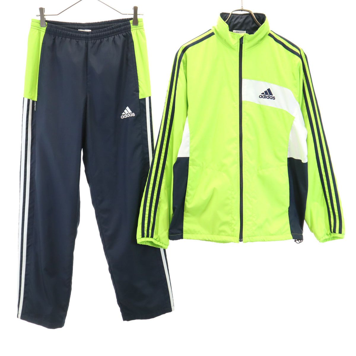 adidas アディダス トレーニング ウインドブレーカー 上下 セットアップ S ライムイエロー 裏トリコット メンズ 古着